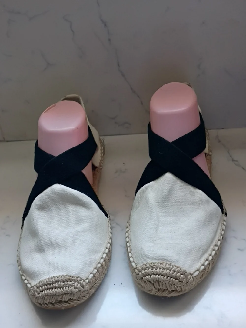 Tory Burch Canvas Espadrilles with Black Crisscross Straps